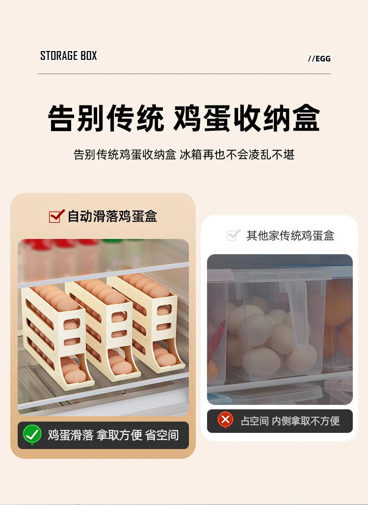 Description Picture 3 of item4-layer egg storage box automatic sliding egg roller refrigerator side door special fresh-keeping egg tray finishing device