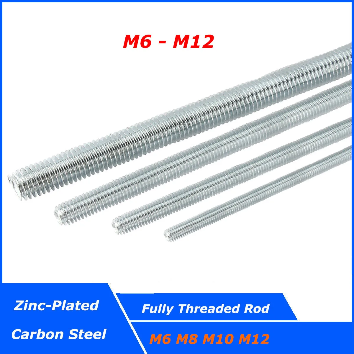 M6M8M10M12GalvanizedThreadedRodFullyThreadBarStudsScrewBolt