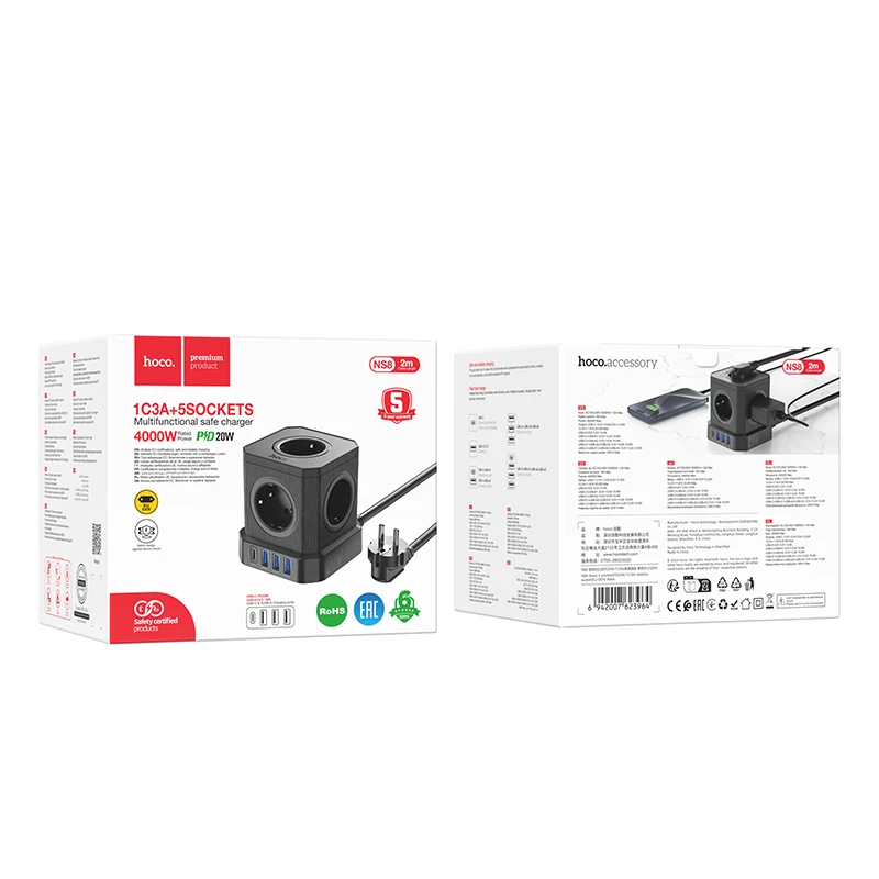 HOCO PowerCube 4000W Multi-Outlet Charging Station (1C3A + 5 Sockets)