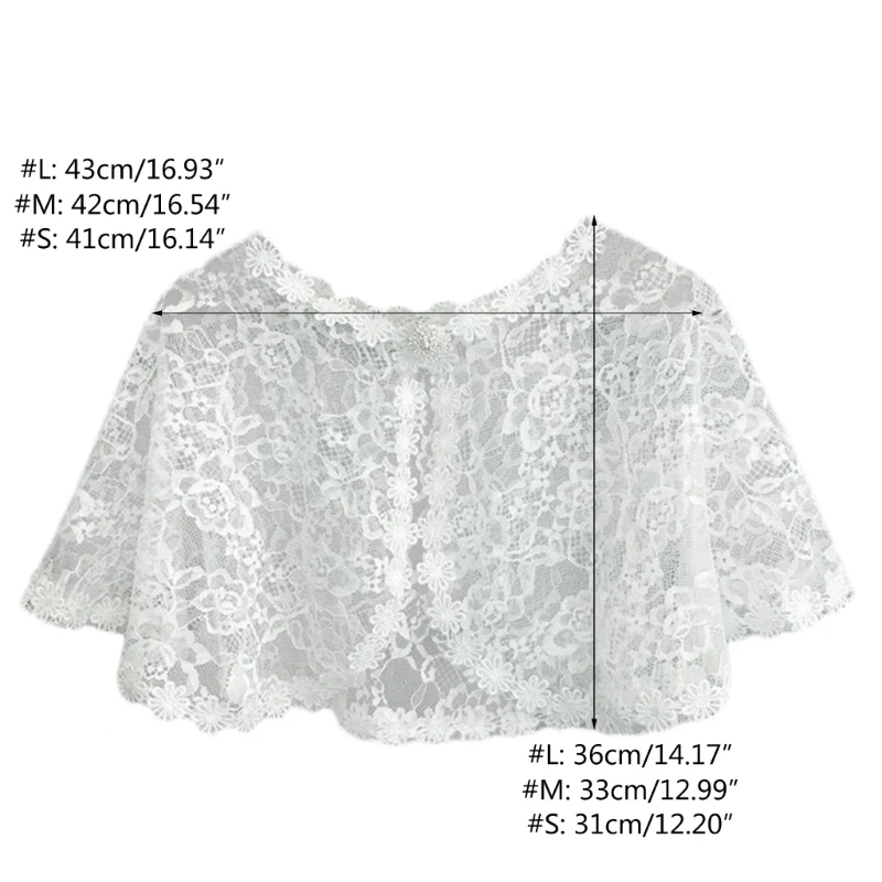 Lace Cape Girls  Scarf Wraps for Wedding Party Special Occasions White Shawls with Lace Trim Floral Embroidery 264E