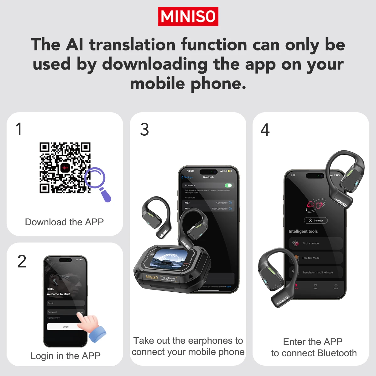 Enhanced AI Wireless Translator Earphone – Office Chat & ASMR Headset with DIY App Integration