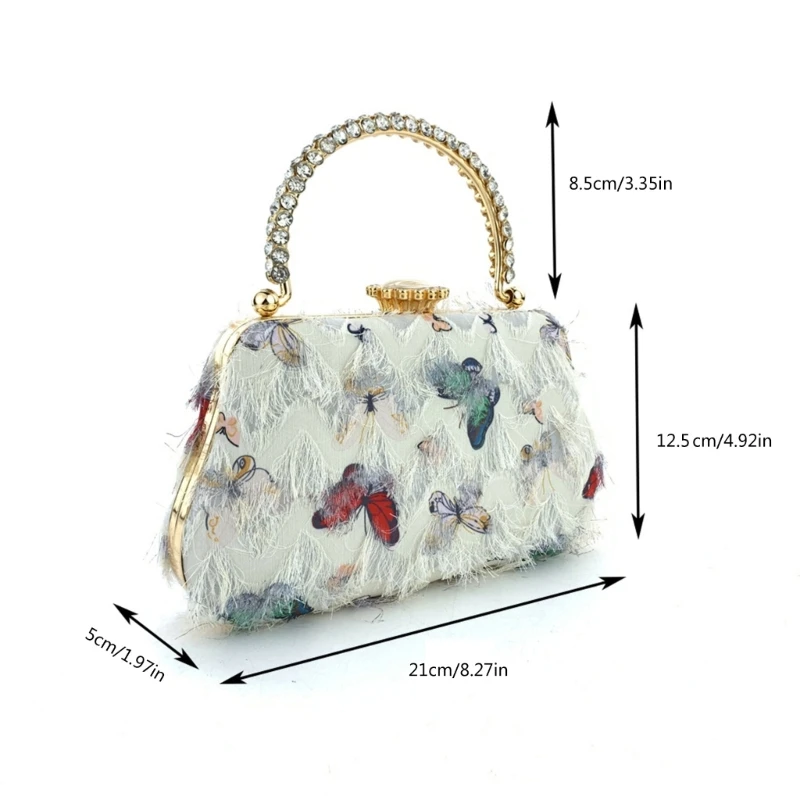 Butterfly Tassels Evening Bag Purse Rhinestones Handbag with Detachable Chain E74B