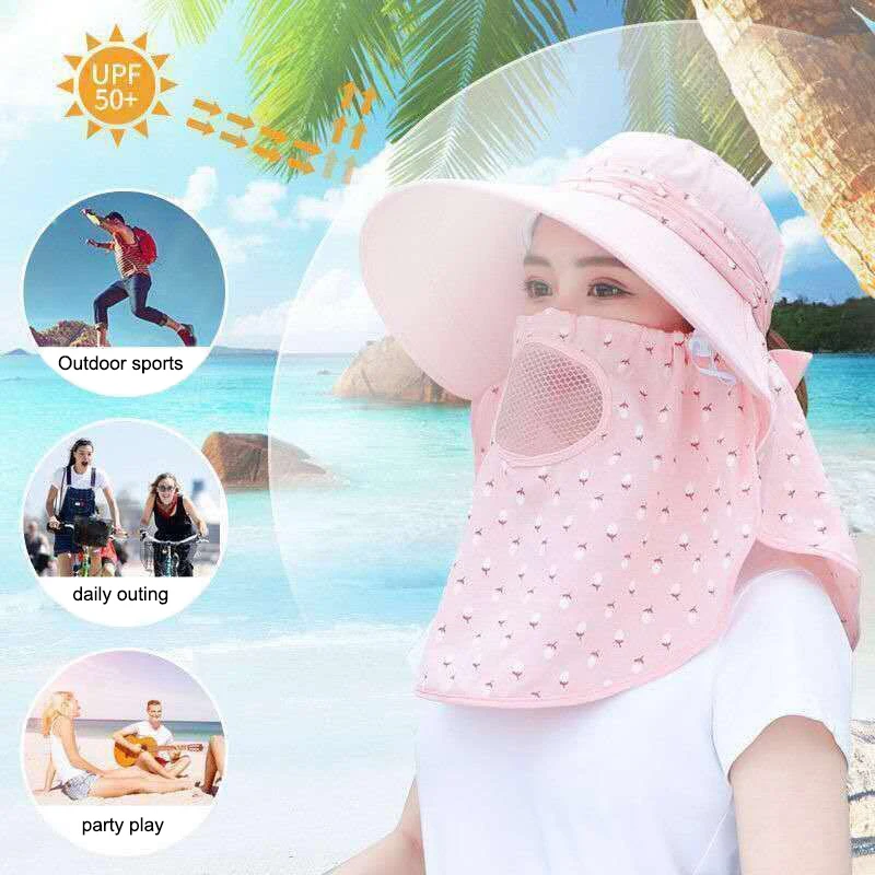 

Summer Women Fisherman Hat Wide Brim Bucket Cap Sun Protection Sun Hats Face Neck Cover Outdoor Sports Visor Hat for Fishing