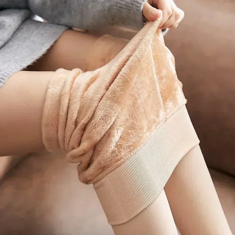 Colorful Fleece Lined Tights Winter Women Thermal Pantyhose for Female Panty Polar Skin Black Effect Stockings Thermal Leggings 2
