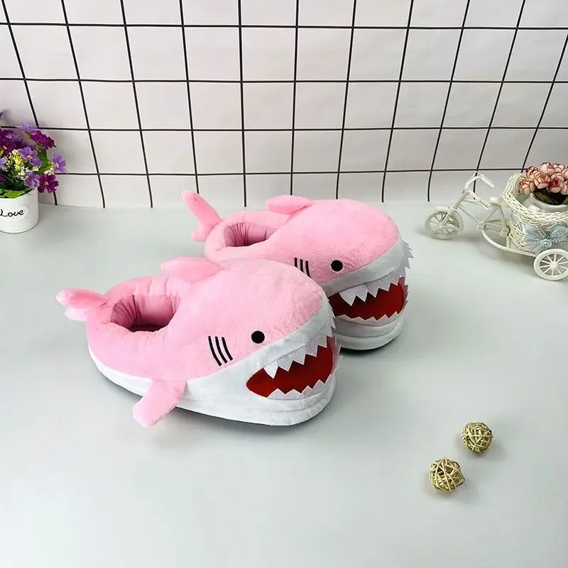 Slip-on Shark Slippers Indoor fur slides woman girls gray fluffy shoes women's slippers home sharks Slipper Female Flip flops