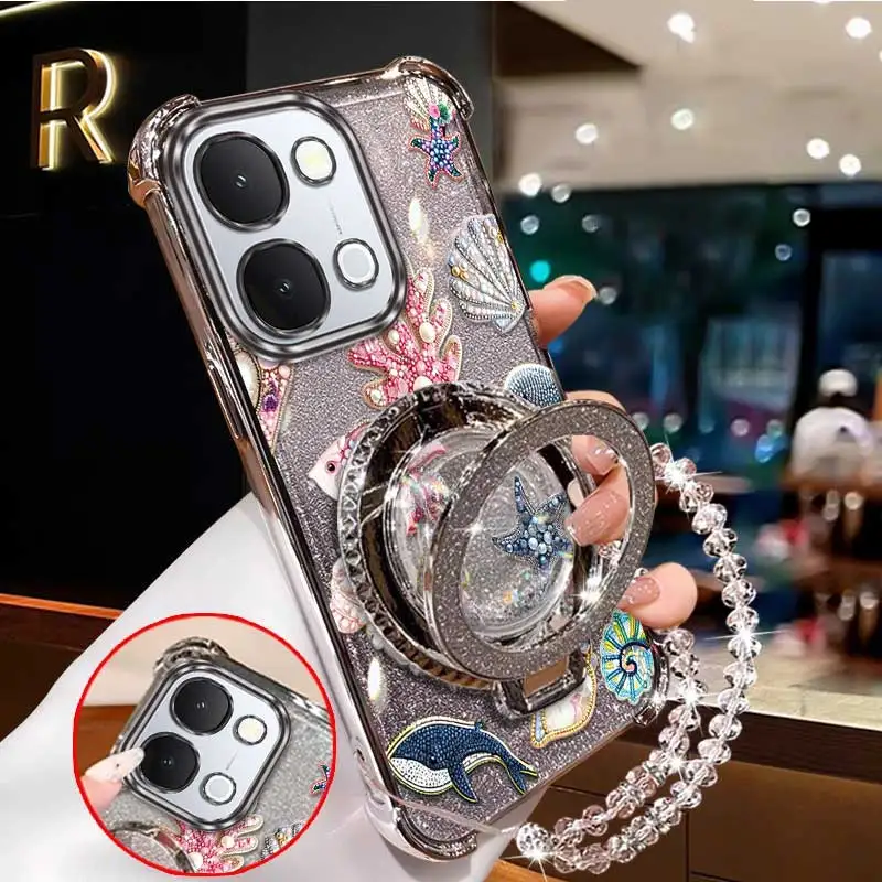 3-Piece Beautiful Shell Phone Case Set with Lanyard and Stand