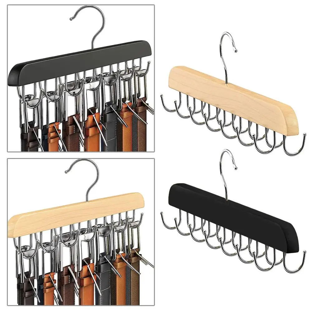 

Wood Belts Camisole Clothes Hanger 14 Hooks Tie Hats Non-Slip Space Organizer Rack Holder Saving Clothing Storage M3H1