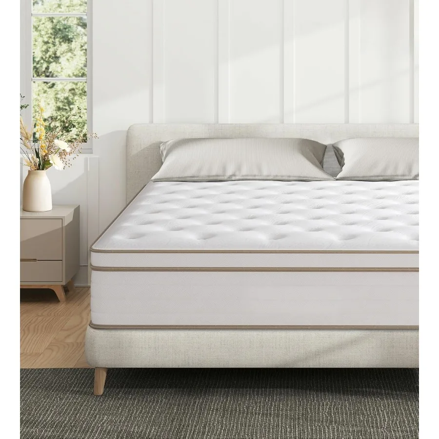 Queen Size Mattress 10 Inch Grey Memory Foam Hybrid Queen Mattresses in a Box with Individual Pocket Springs for Enhanced Breat