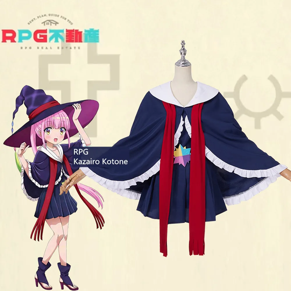

Hot Anime Game RPG Real Estate Kazairo Kotone Cosplay Costume Women Navy Blue Outfits Cloak Skirt Hat Socks Halloween Party New
