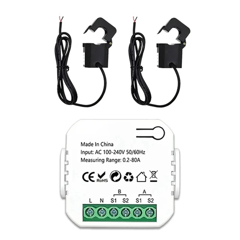 

Zigbee 2 Channel Energy Meter Bidirectional With Current Sensor Tuya Smart Monitor Power 80A 110V/240V Gateway Required
