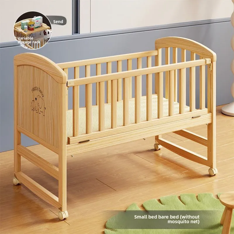 מיטת תינוק גדולה מעץ massif שאינה מצויירת, ידידותית לסביבה, מיטת תינוק ניידת לתינוקות חדשים, מיטת שינה מרובת תכליתיות לילדים