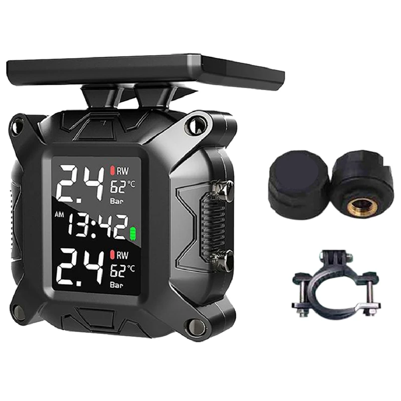 

Wireless Motorcycle TPMS Tire Pressure Monitoring System Solar External Sensor Temperature Monitor Water Proof