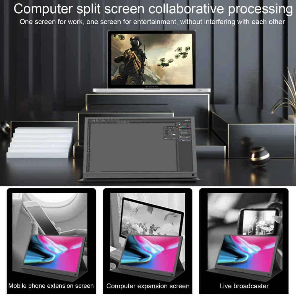 

15.6inch Portable Monitor High Resolution Screen Extender Built-in Dual Speakers Notebook Computer Gaming Display PC Accessories