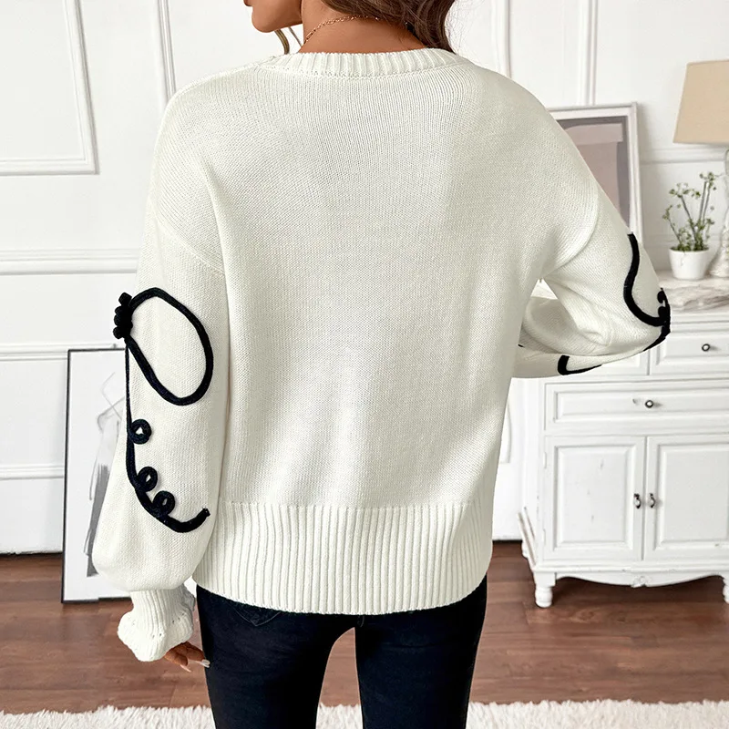 Elegant Tops for Women Streetwear 2025 Autumn New Fashion Three-dimensional Bow Round-neck Long Sleeves Pullover Sweater Y2k 3