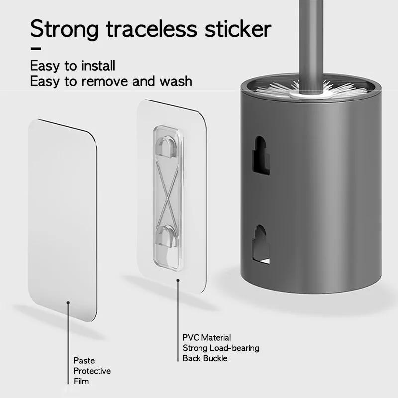 Wall-Mounted Space Aluminum Toilet Brush Holder Set – Long Handle WC Cleaning Brush 6