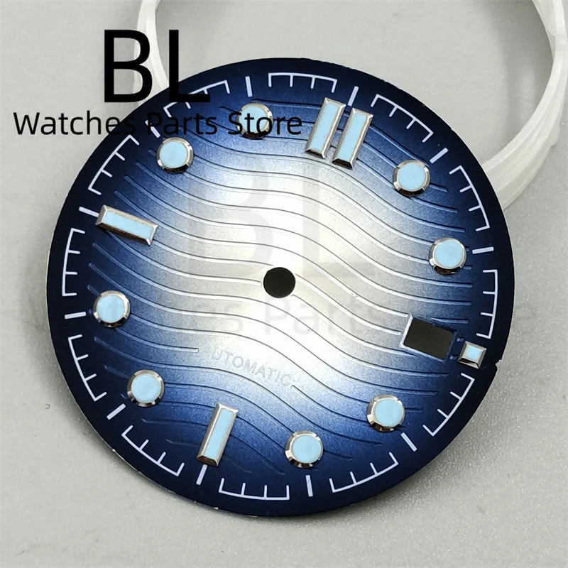 BLIGER 자동 기계식 시계 케이스 날짜 창, 31mm 웨이브 시계 다이얼, 그라데이션 선머 블루, 야광 그린, 41mm NH35