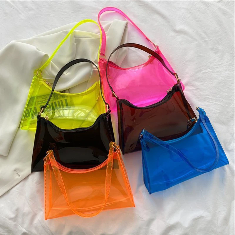 Women Underarm Shoulder Bag PVC Transparent Fashion Designer Small Handbag Purse Jell Hobos Bags Female Summer Top Handle Bags
