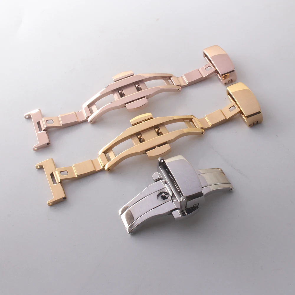 Genuine Leather Watch Bands Buckle For Men Watch Strap Butterfly Clasp