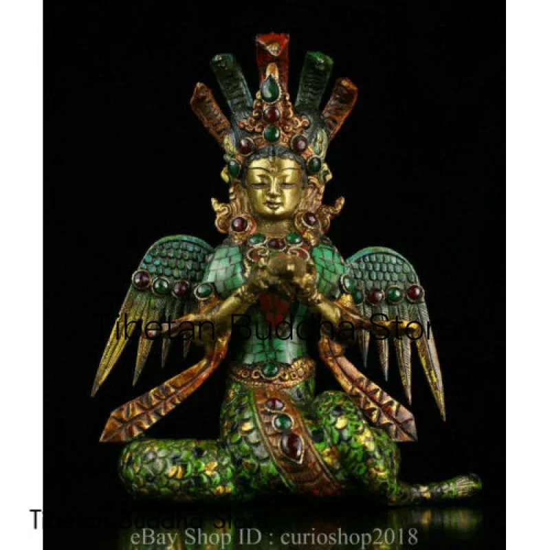 

8.8 " Rare China Bronze inlay Turquoise Gem Gilt Dragon tree bodhisattva Statue