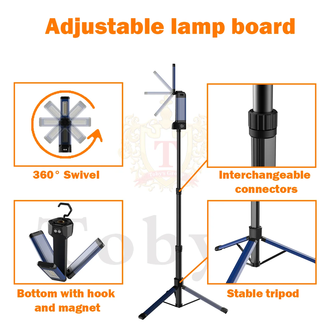 Portable Outdoor Led Corded camping light 3-Heads rechargeable Led Work Lights with Tripod Stand 3
