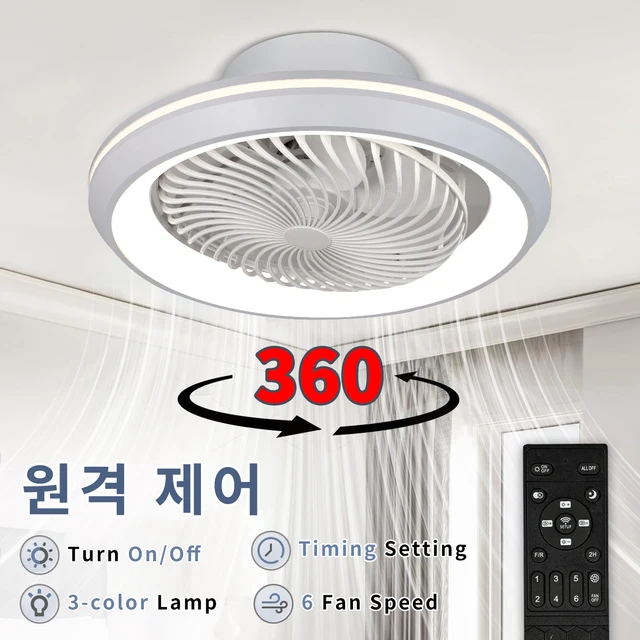 Lumière de ventilateur circulaire fermée à 6 vitesses avec télécommande, lumière de ventilateur de chambre à coucher, plafonnier de salle à manger de chambre à coucher de salon 1