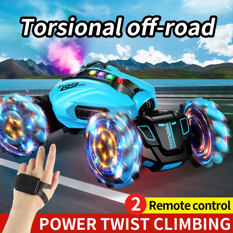 

4WD RC Stunt Car with LED Light Spray Twist Climbing Radio Watch Controlled Car 360° Rotation Electronic Toys Car Gift for Kids