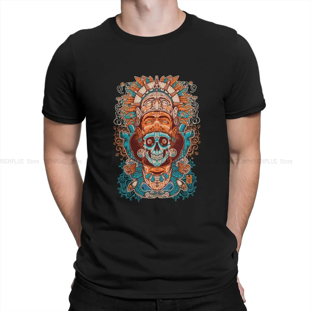 

Mexico Skull Creative TShirt for Men 3 Sided Mask Round Neck T Shirt Distinctive Birthday Gifts Tops