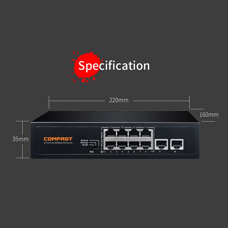 Comfast Poe Switch 48v 100mbps Mais Porto Poe Padrão Rj45 Interruptor Ethernet Inteligente para Câmera ip sem Fio ap Roteador Wi-fi - Imagem 4