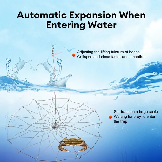 1PCS Fishing Net Cage Automatic Open Closing Fishing Crab Trap Net Steel Wire for Saltwater Seawater Outdoor Fishing Accessories 5