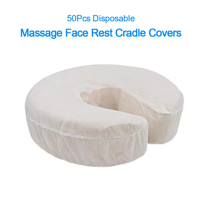 

50 Pcs/Pack Headrest Covers Fitted Disposable Massage Face Rest Cradle Covers White Color U-Shaped Pillowcase Elastic Non-Woven