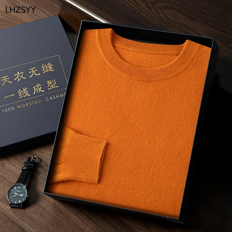 

LHZSYY Autumn Winter O-Neck 100%Pure Cashmere Sweater Men's First-line Ready-to-wear Pullovers Loose Business Casual Base shirt
