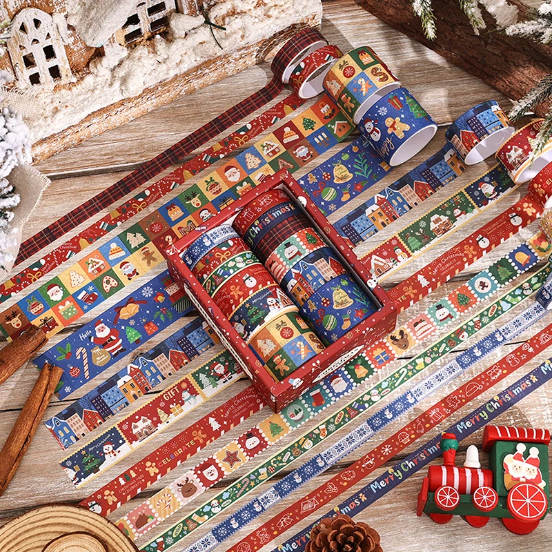 Sayglossy 4 Rolls Water Color Style PET Washi Tape Set Merry Christmas Now Pre-Cut Snowman Stickers Greenery Winter Forest Tape Mistletoe Elk Stickers For Scrapbook DIY Craft Gift Wrapping Supplies