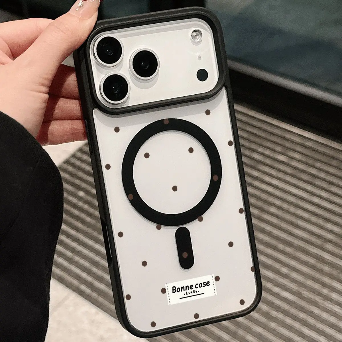 Elegant Polka Dot Wireless Charging Phone Case - Durable Acrylic Cover