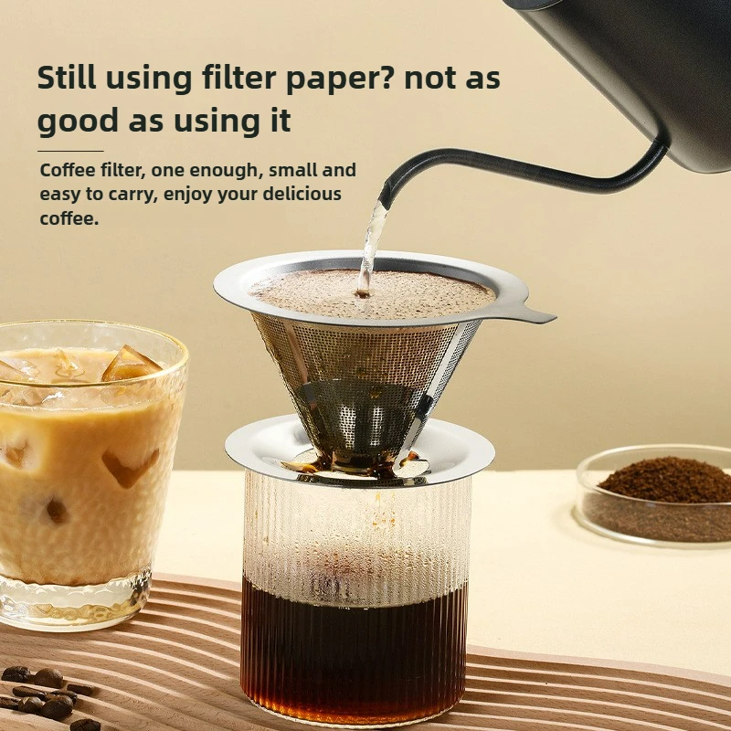 Pour Over Coffee Dripper 304 Stainless Steel Filter Paperless Reusable Filter Single Cup Fine Mesh Coffee Maker Home Made Tools 2
