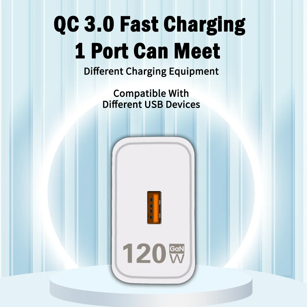 120W GaN USB Charger Fast Charging Quick Charge 3.0 Type C Cable Mobile Phone Charger Adapter for iPhone Huawei Samsung Xiaomi