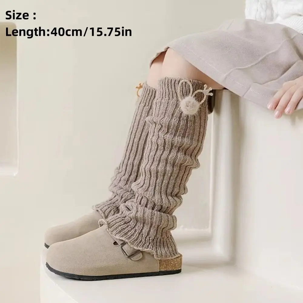 Sweet Cute Rabbit Ear Leg Warmers Socks Ball Ruffles Warm Leg Cover Knitted Children's Long Socks Boot Sleeve