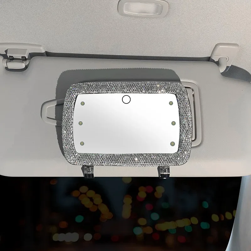 Diamond Crystal Car Interior Mirror Sun Visor Makeup Mirror Auto Combing Make-up HD Bling Car Accessories for Women