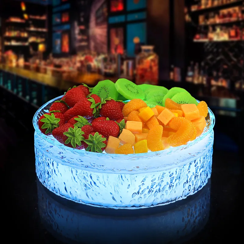 Bar luminous fruit plate translucent ice pattern fruit plate ktv party round square four-grid snack