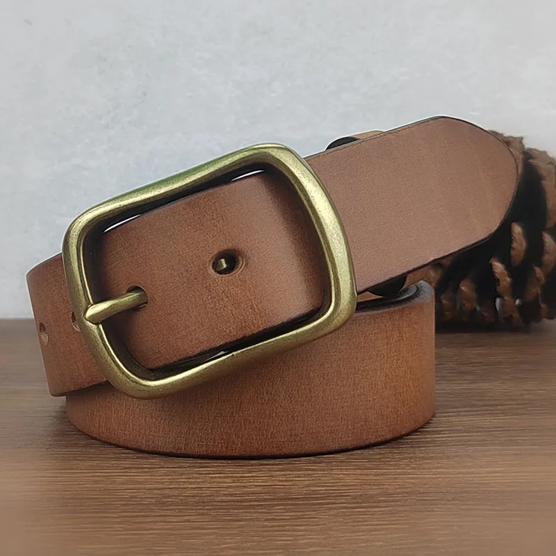 2024 New Genuine Leather Belt With High-Quality And Fashionable Men's And Women's Thickened Cowhide Copper Needle Buckle Belt