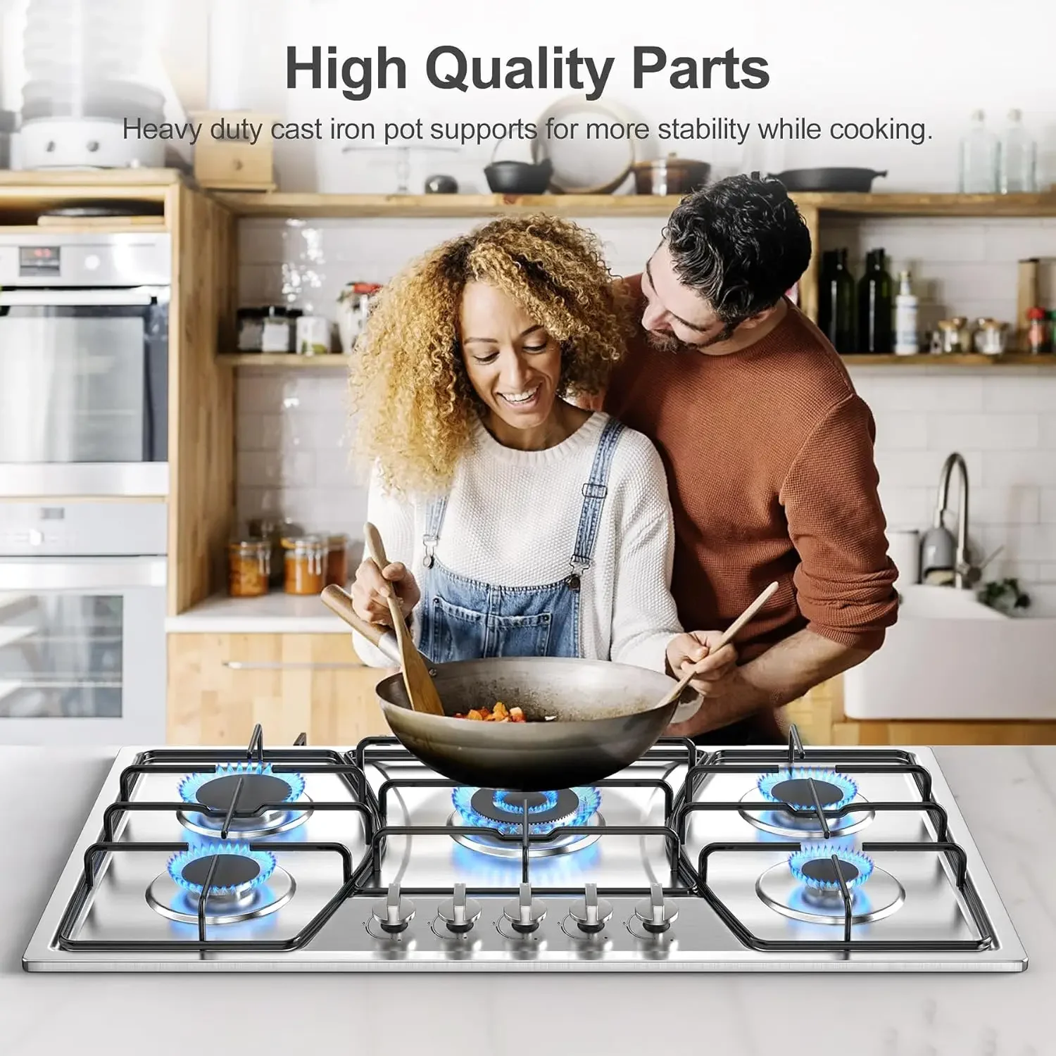 Stove Top Stainless Steel, Built-in Gas Propane Cooktops with Thermocouple Protection, NG/LPG Convertible, Electronic Ignition G 4