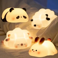 Cute LED Night Light Panda Sheep Rabbit Silicone Nightlights Timing USB Rechargeable For Bedroom Decoration Kids Birthday Gift 1