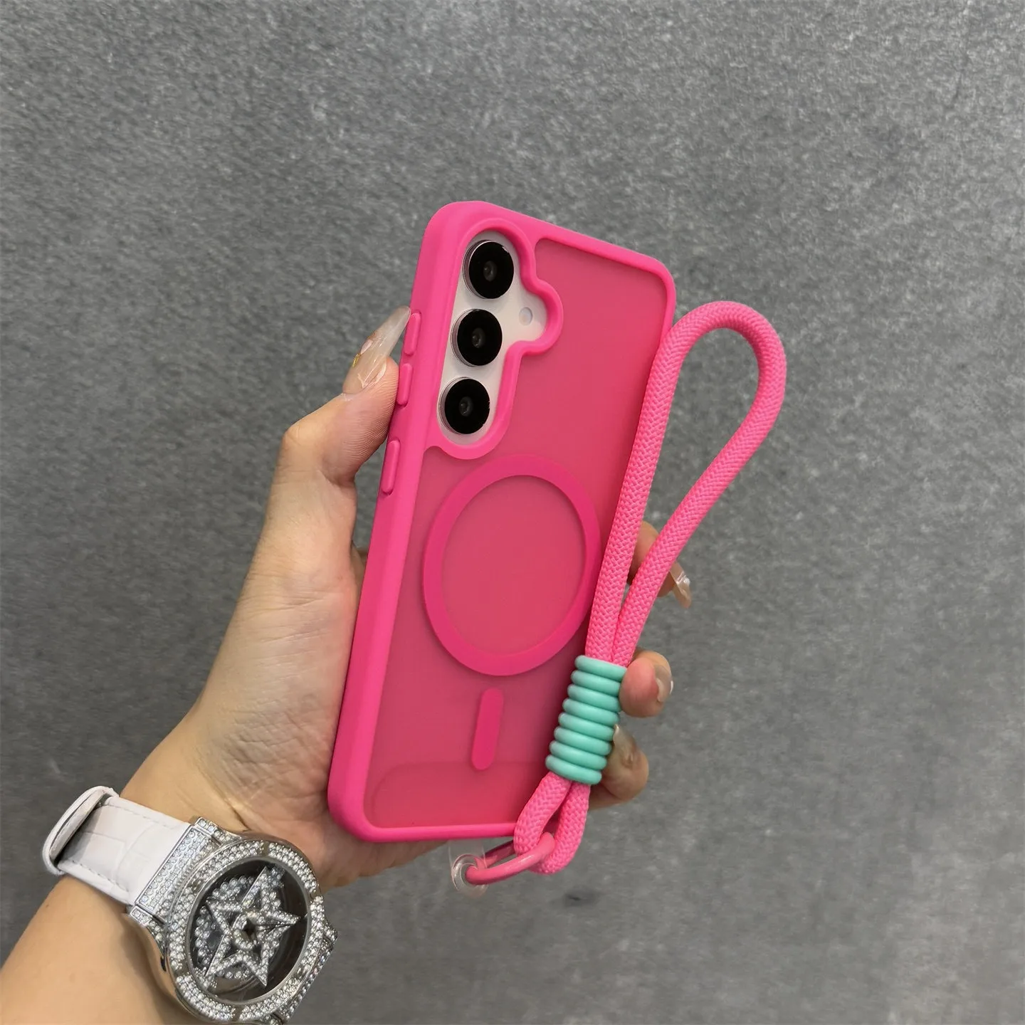MagSafe Matte Translucent Wrist Strap Phone Case with Magnetic Cover