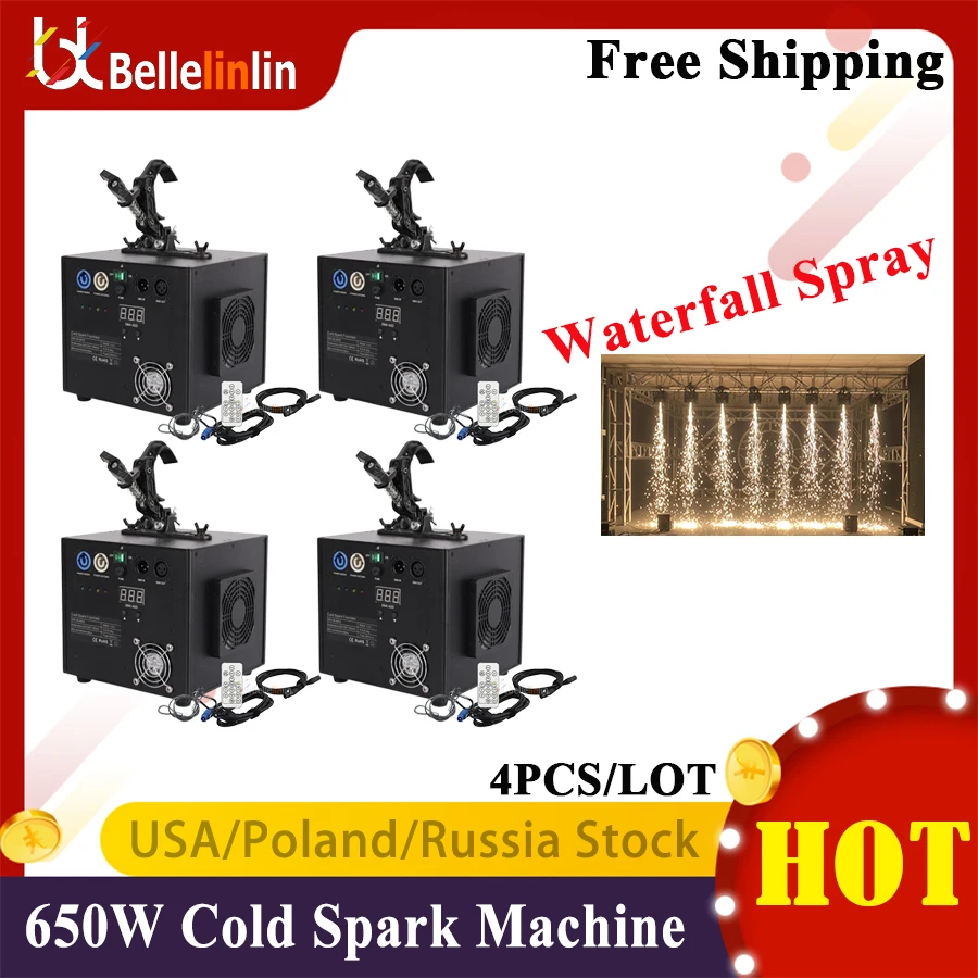 

No Tax 4pcs 650w Cold Spark Machine Firework Waterfall Spray Remote Cold Firework Fountain Stage Spark Machine Wedding Spray