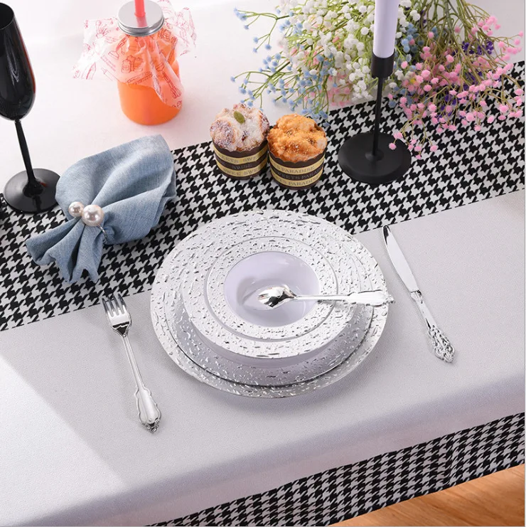 18pcs Disposable tableware electroplated silver dessert fork cake fork soup spoon Western tableware high-end