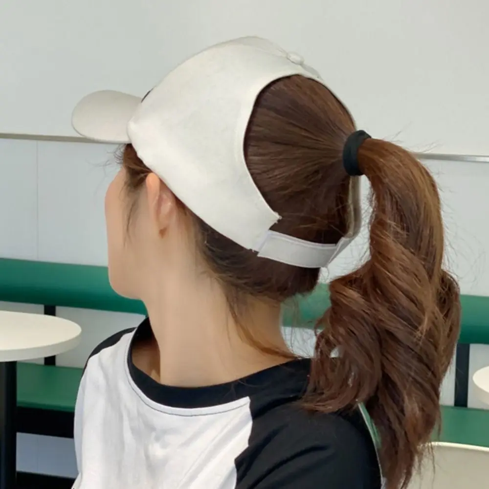 조절 가능한 면 소재 포니테일 모자, 포니테일 구멍이 있는 야구 모자, 여성 및 소녀용 자외선 차단 햇빛 가리개 야구 모자