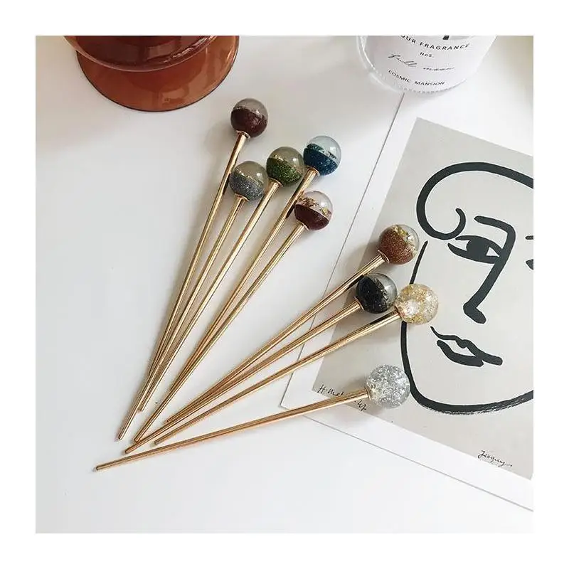 New Sparkling Starry Sky Hairpin Simple Temperament Gold Foil Lollipop Hairpin Elegant Hair Accessories Girls Jewelry Headwear