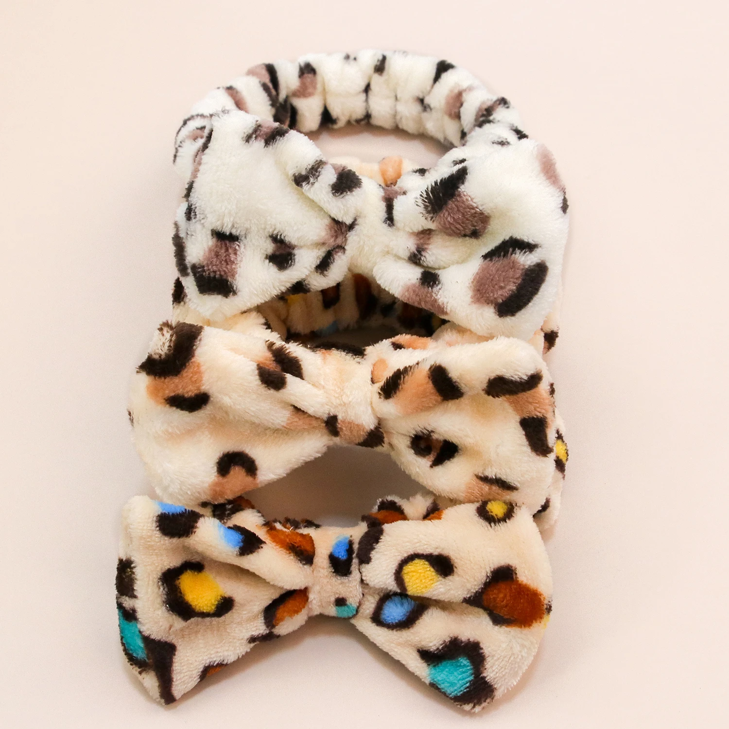 Leopard Spa Headband Coral Fleece Makeup Headband Soft Face Wash Headbands Facial Head Wraps Cute Bow Head Bands for Women Girls