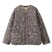 Autumn/Winter New Product Fashion Casual Women's Round Neck Curled Edge Long Sleeve Zipper Cotton Jacket Coat - Image 4