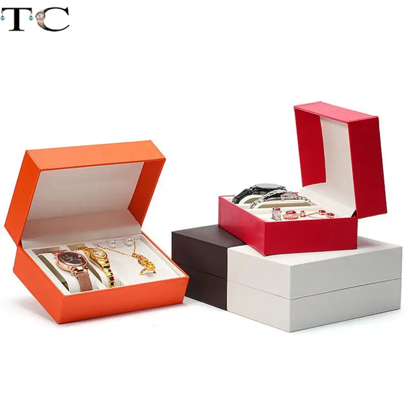 Leather Watch Box Jewelry Watch Necklace Set Box Couple Pair Watch Box Gift Packaging Box Watch Storage Box Necklace Storage Box