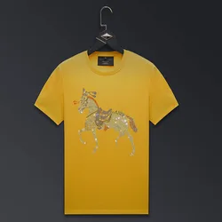 Colorful Rhinestone Horse Graphic T - Shirts for Women - Fashionable Streetwear O - Neck Short Sleeve, Plus Sizes Available (Orange)